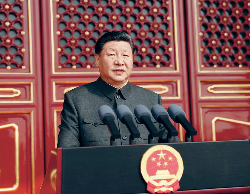2019年10月1日,庆祝中华人民共和国成立70周年大会在北京天安门广场隆重举行。中共中央总书记、国家主席、中央军委主席习近平发表重要讲话。 新华社记者 鞠鹏/摄